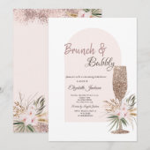 Champagneglas Boho Bloemen Brunch & Bubbelwijn Kaart (Voorkant / Achterkant)