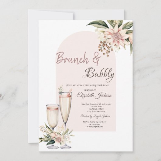 Champagneglas Boho Bloemen Brunch & Bubbelwijn Kaart (Voorkant)