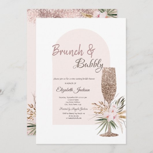 Champagneglas Boho Bloemen Brunch & Bubbly Kaart (Voorkant / Achterkant)