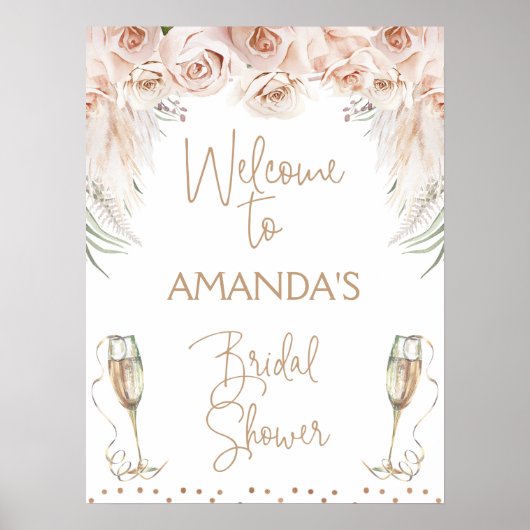 Champagneglas Boho Brunch Bruidsfeest Verwelkoming Poster (Voorkant)