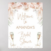 Champagneglas Boho Brunch Bruidsuitnodiging Welkom Poster (Voorkant)