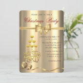 Champagneglas Boog Goud Kerstfeest Kaart (Staand voorkant)