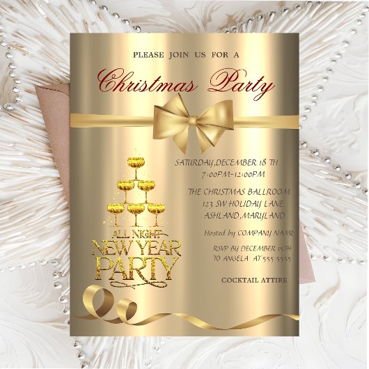 Champagneglas Boog Goud Kerstfeest Kaart