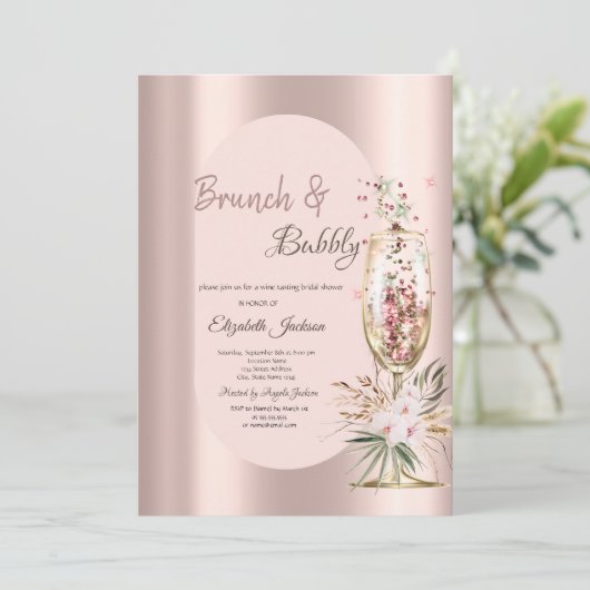 Champagneglas druipt bloemen Roos goud Kaart (Staand voorkant)