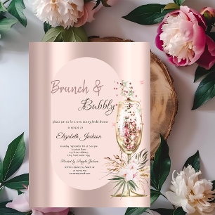 Champagneglas Druppels Bloemen Rose Goud Kaart