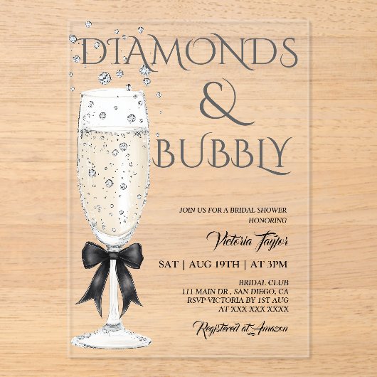 Champagneglas Elegant Boog Vrijgezellenfeest Acryl Uitnodigingen (Voorkant)