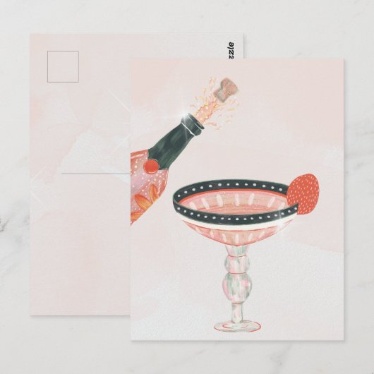 champagneglas en flesverjaardagsfeestje briefkaart (Voorkant / Achterkant)