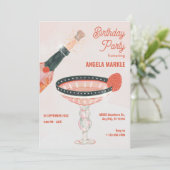 champagneglas en flesverjaardagsfeestje kaart (Staand voorkant)