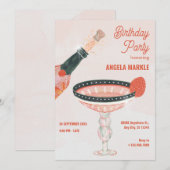 champagneglas en flesverjaardagsfeestje kaart (Voorkant / Achterkant)