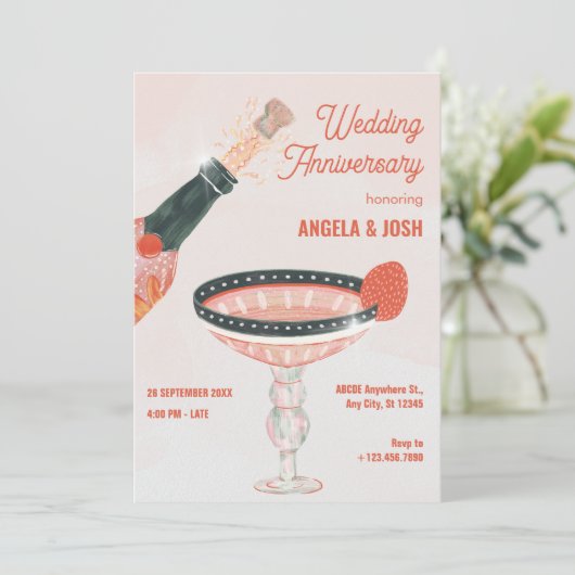 champagneglas fles Bruiloft Jubileum Kaart (Staand voorkant)