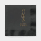 Champagneglas gepersonaliseerde naam en trouwdatum folie servetten (Voorkant)