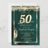 Champagneglas Gold Confetti Green 50e verjaardag Kaart (Voorkant)