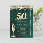 Champagneglas Gold Confetti Green 50e verjaardag Kaart (Staand voorkant)