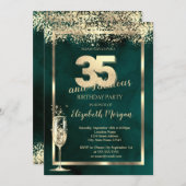 Champagneglas Goud Confetti Groen 35e Verjaardag Kaart (Voorkant / Achterkant)