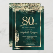 Champagneglas Goud Confetti Groen 80e Verjaardag Kaart (Voorkant / Achterkant)