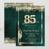 Champagneglas Goud Confetti Groen 85e Verjaardag Kaart (Voorkant / Achterkant)