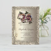 Champagneglas Goud Confetti Lijst Bloemen 75e Kaart (Staand voorkant)