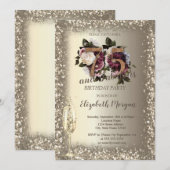 Champagneglas Goud Confetti Lijst Bloemen 75e Kaart (Voorkant / Achterkant)