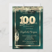 Champagneglas Gouden Confetti Groen 100ste Verjaar Kaart (Voorkant)