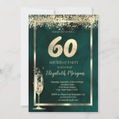 Champagneglas Gouden Confetti Groen 60e Verjaardag Kaart (Voorkant)