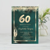 Champagneglas Gouden Confetti Groen 60e Verjaardag Kaart (Staand voorkant)