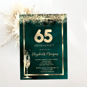 Champagneglas Gouden Confetti Groen 65e Verjaardag Kaart