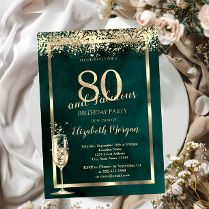 Champagneglas Gouden Confetti Groen 80e Verjaardag Kaart