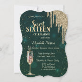 Champagneglas, Gouden Glitterdruppels, Sterren Swe Kaart (Voorkant)