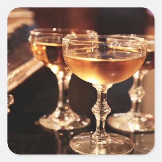 champagneglas gouden toast vierkante sticker (Voorkant)