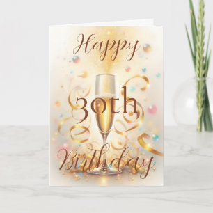 Champagneglas met gouden slingers Verjaardag Kaart
