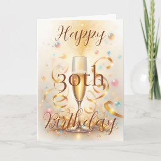 Champagneglas met gouden slingers Verjaardag Kaart