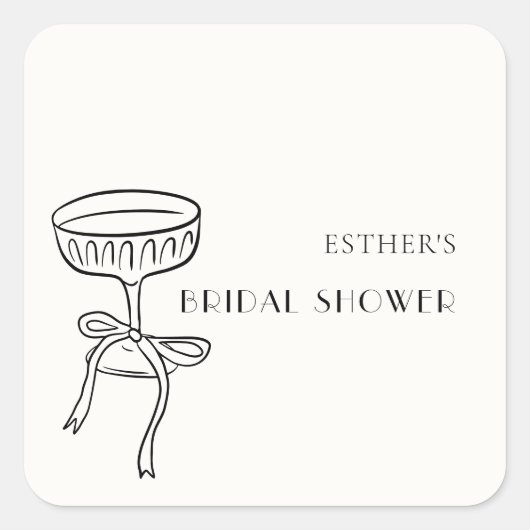 Champagneglas met strik Bruidscadeau Vierkante Sticker (Voorkant)