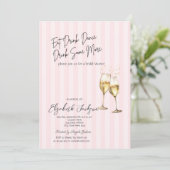 Champagneglas roze strepen Bruidsdouche Kaart (Staand voorkant)