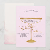 Champagneglas roze vrijgezelle kaart (Voorkant / Achterkant)
