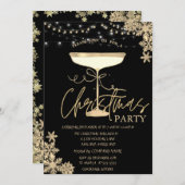 Champagneglas Sneeuwvlokken Kerstbedrijf Kaart (Voorkant / Achterkant)