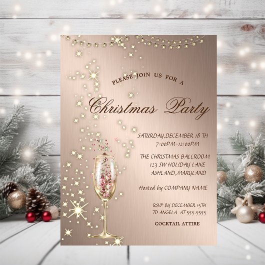 Champagneglas,Sparkel,Lichten,Kerstmis Kaart