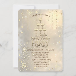 Champagneglas, ster, sneeuwvlokken Kerstmis Kaart