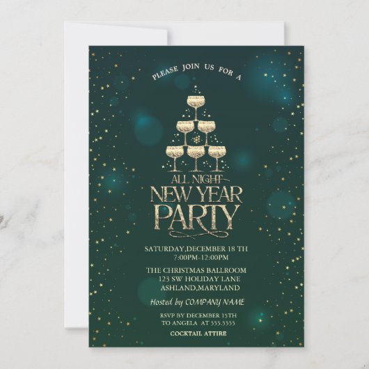 Champagneglas Sterren Cocktail Kerstmis  Kaart (Voorkant)