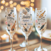 Champagneglas stickers met feestelijke boodschappe (Voorkant)