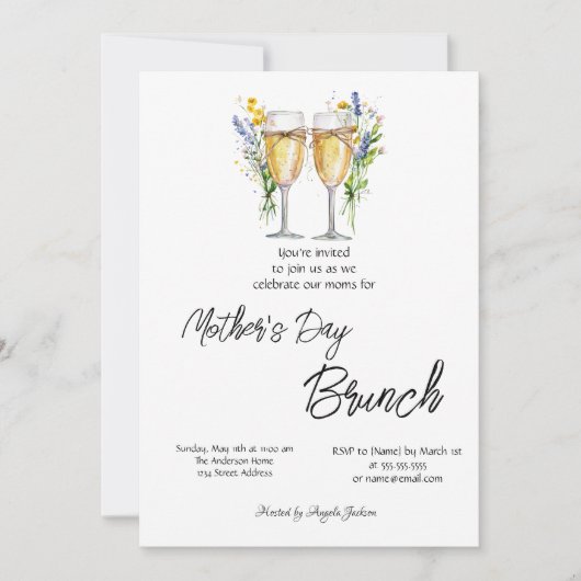 Champagneglas Wildflower Moederdag Brunch Kaart (Voorkant)