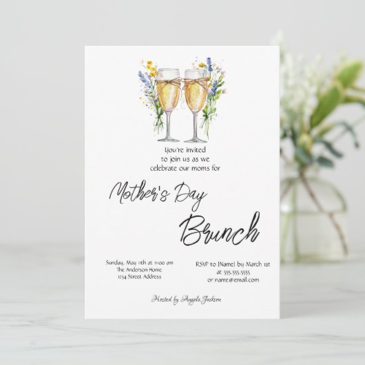 Champagneglas Wildflower Moederdag Brunch Kaart (Staand voorkant)