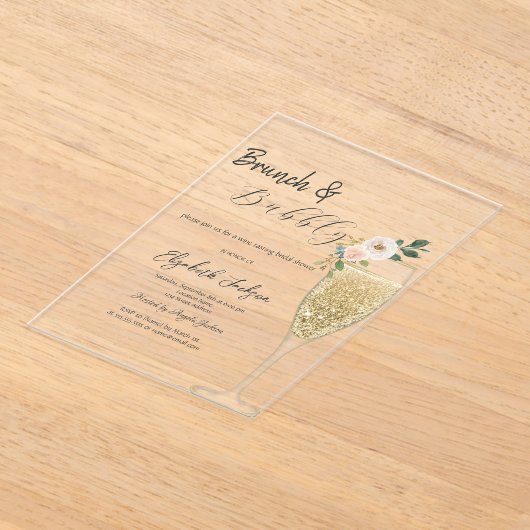 Champagneglas Witte Bloem Brunch & Bubble Acryl Uitnodigingen (Laagn)