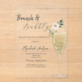 Champagneglas Witte Bloem Brunch & Bubble Acryl Uitnodigingen (Voorkant)