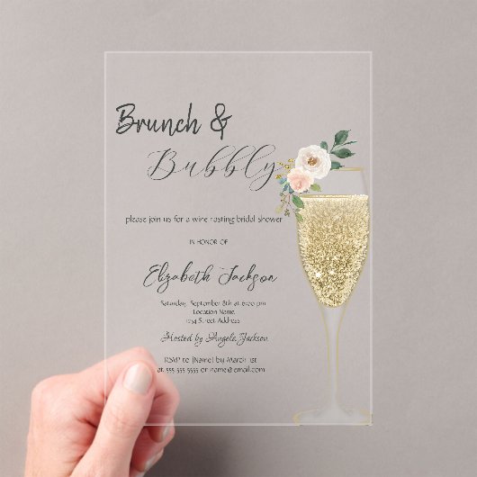 Champagneglas Witte Bloem Brunch & Mousserend Acryl Uitnodigingen (Insitu (Draagbaar))