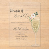 Champagneglas Witte Bloem Brunch & Mousserend Acryl Uitnodigingen (Voorkant)