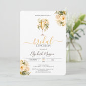 Champagneglas Witte Rozen Bruidslunch Kaart (Staand voorkant)
