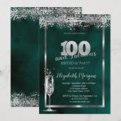 Champagneglas Zilver Confetti Groen 100ste Kaart (Voorkant / Achterkant)