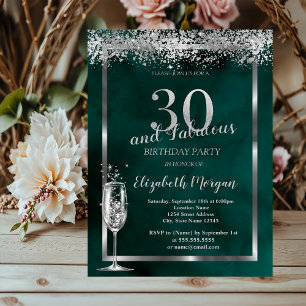 Champagneglas Zilver Confetti Groen 30ste Kaart