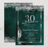 Champagneglas Zilver Confetti Groen 30ste Kaart (Voorkant / Achterkant)