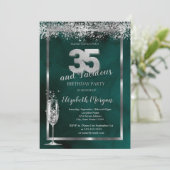 Champagneglas Zilver Confetti Groen 35e Kaart (Staand voorkant)